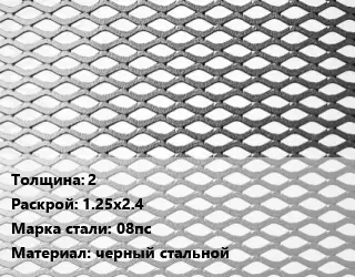 Лист просечно-вытяжной 2 1.25х2.4 Сталь: 08пс черный стальной